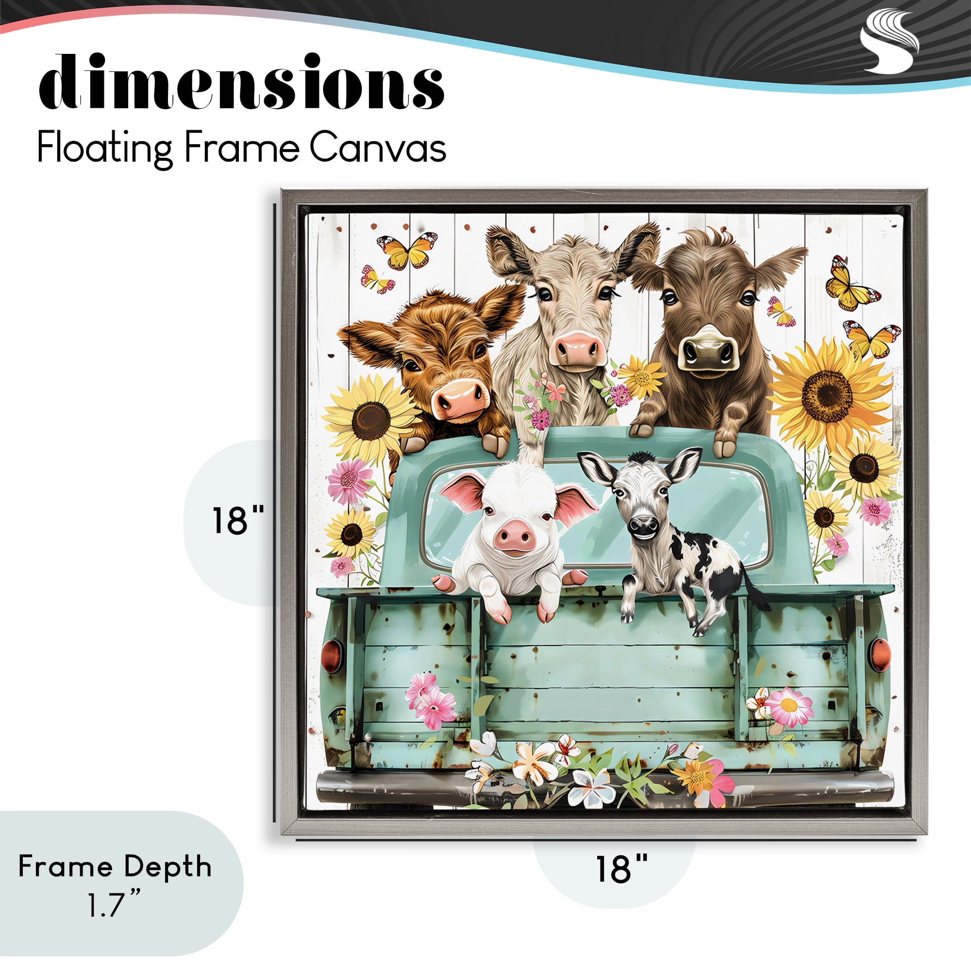 Stupell Industries Barnyard Friends in Vintage Truck Gray Framed Floater Canvas Wall Art, design by Creative Studio