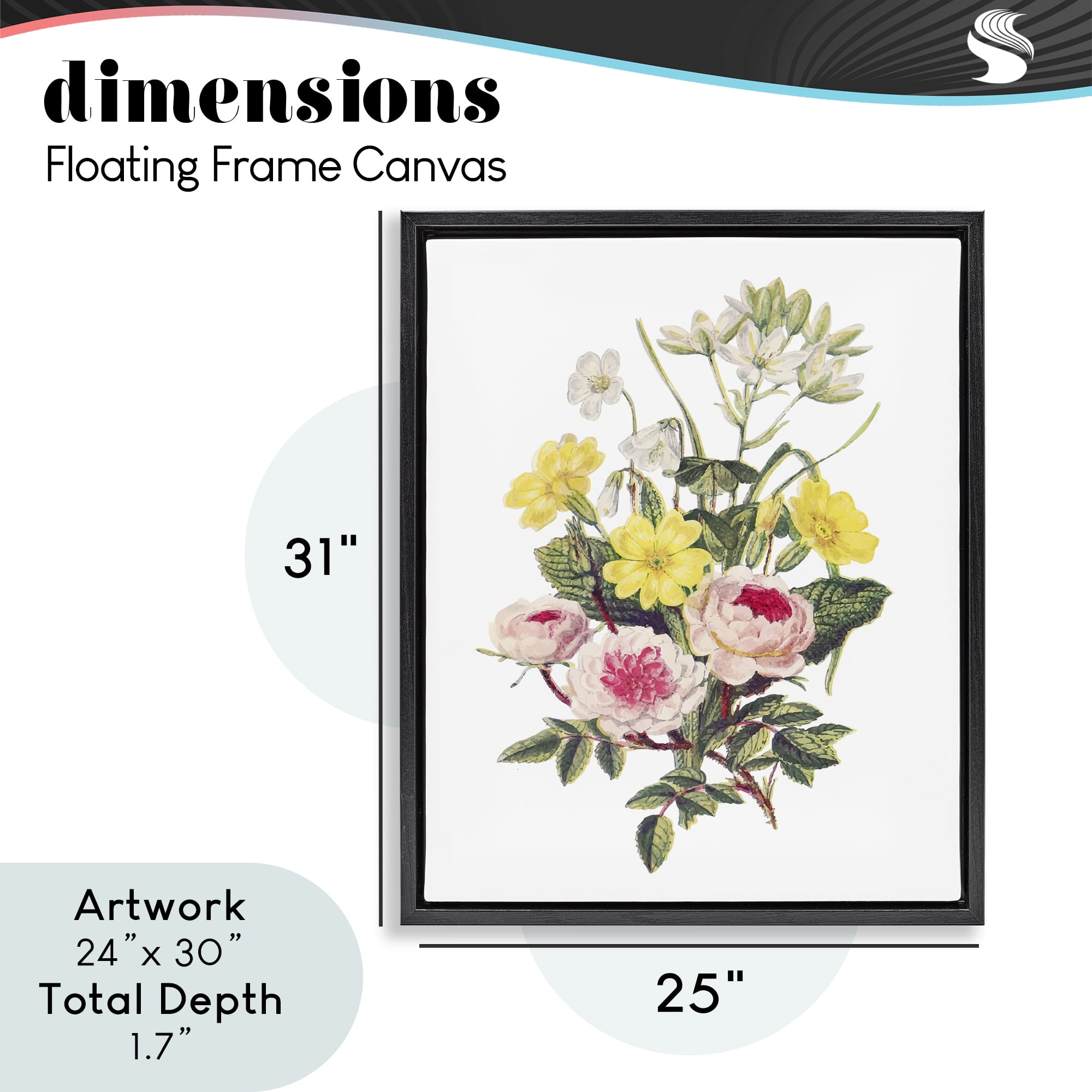 Bushel of Wild Florals Black Framed Floater Canvas Wall Art, design by Lettered and Lined