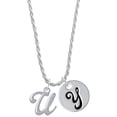 thumbnail image 1 of Delight Jewelry Silvertone Small Gelato Script Initial - U - Silvertone Script Initial Disc - Y - Charm Necklace, 20"+3", 1 of 4