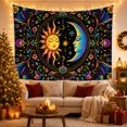 thumbnail image 3 of Floral Garden Personified with Crescent Moon Facing, Nostalgic Vintage for Botanical Art Lovers, Wall Decor, Mother'S Day Gift, Tapestry Wall Hanging for Dorm and Living Room, 3 of 7