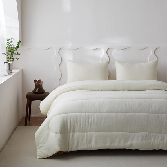 Simple&Opulence 100% Cotton Muslin Comforter Set King Size 104x92”, 3PCS Gauze Comforter for King Bed, Soft Lightweight All Seasons Bedding Sets with 2 Pillowcases(Cream,King)