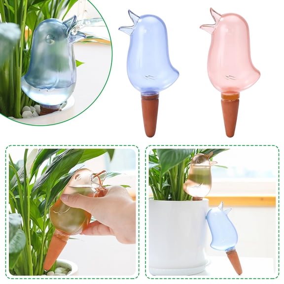 2Pcs Garden Watering Tool - 6.5"x2.8" Bird-Shaped Drip Watering Device for Indoor Plants, Transparent Terracotta Self-Watering Kit for Healthy Hydration