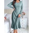 thumbnail image 4 of Long Sleeve Fall Dress for Women Casual Crew Neck Midi Long Ribbed Knit Ruffle Swing Maxi Dress Grayish Blue S, 4 of 7