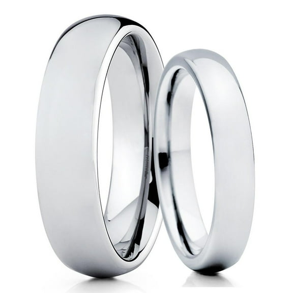 His and hers - 4mm & 8mm - Tungsten Wedding Band - Silver - Tungsten Wedding Ring Dome