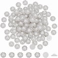 thumbnail image 1 of 100 botones de perlas con diamantes de imitación, 13 x 13,5 x 0,6 cm, blancos, planos, con diseño floral y sin agujero., 1 of 9