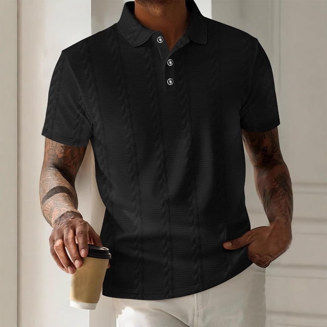 Blusa y camisa de manga corta con cuello vuelto para hombre, de moda, de color liso, con botones, cuello vuelto, camisa de manga corta con cuello vuelto, blusa para hombre, abrigo de poliéster