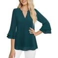 thumbnail image 4 of VEKDONE Womens Tops Dressy Casual 3/4 Tiered Bell Sleeve Blouses Double Layered Chiffon Work Tunic Shirts Lightweight Breathable V-Neck Shirt, 4 of 5