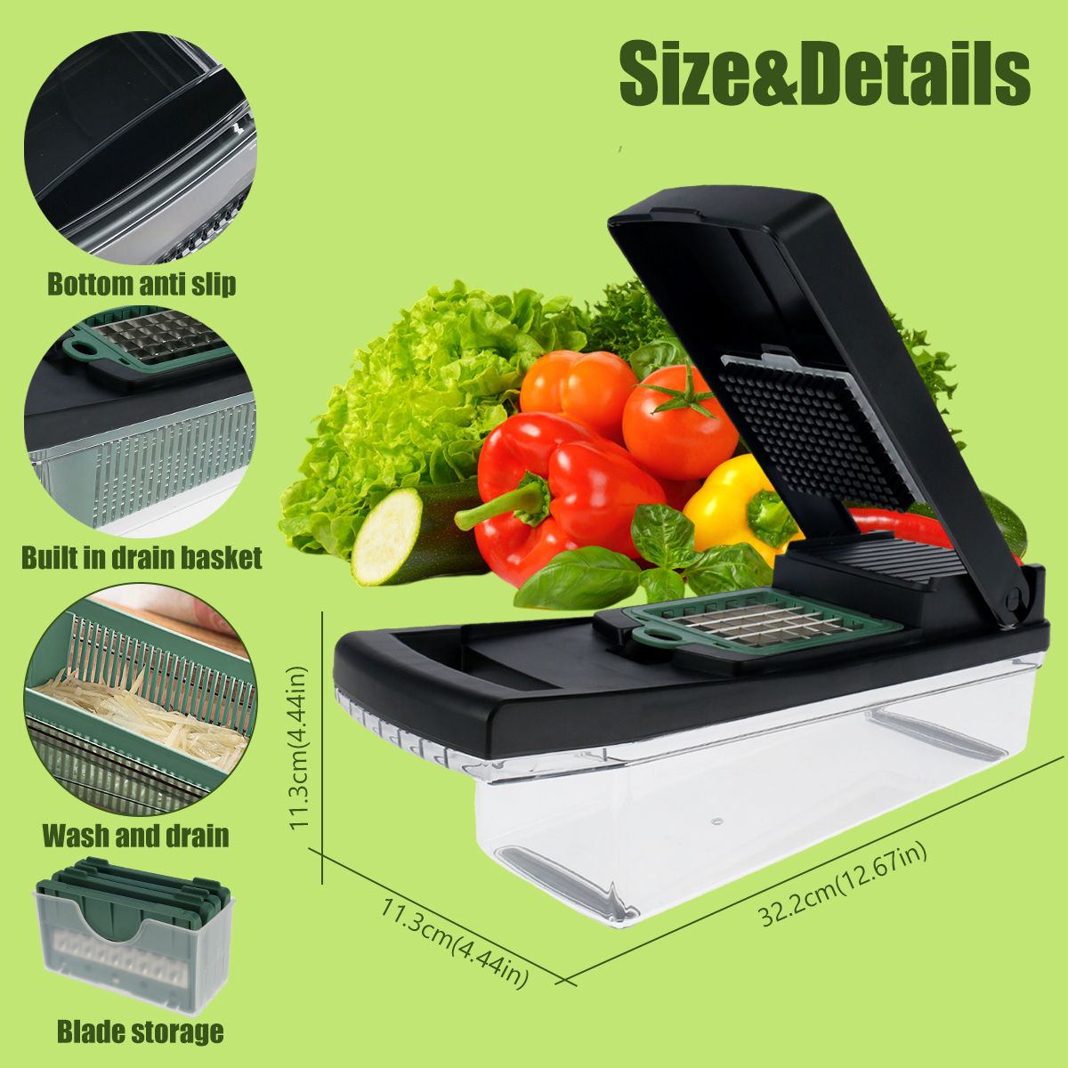 Multifunctional Vegetable Chopper Dicing & Slitting, vegetable Chopper  Dicer With Container, Manual Pressure Food Slicer, Steel Stainless Cutter