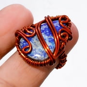Lapis Lazuli Gemstone Wire Wrapped Handcrafted Copper Jewelry Ring 7" SA 654