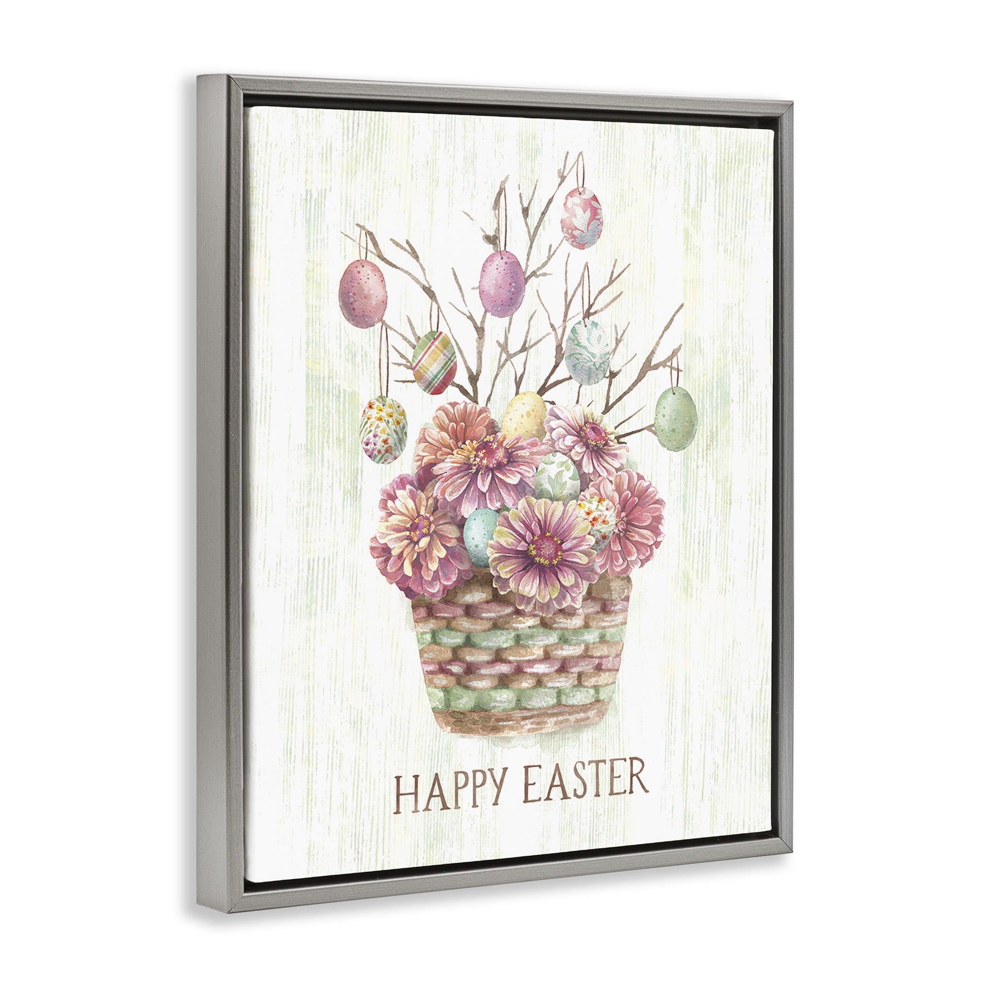 Happy Easter Bouquet Gray Floating Frame Canvas Art, 17 x 21, By Courtney Morgenstern