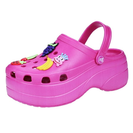 

CERYTHRINA Gardener Platform Clogs Slippers for Women Hight Heels Mules Garden Clog Fashion Comfortable Slip on Wedge Sandals Slides Shoes with Shoes Charms Rose 36