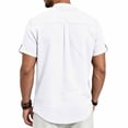 thumbnail image 5 of Timoontee Man Solid Color Casual Short Sleeved Half-buttoned Open And Close Vintage Standing Collar Top White S, 5 of 9