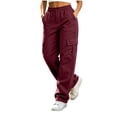 thumbnail image 2 of Costeam Womens Cargo Sweatpants Multi Flap Patch Pockets Button Elastic High Waist Loose Straight Solid Color Casual Streetwear Athletic Daily Trousers, 2 of 9