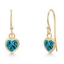 Gem Stone King 14K Yellow Gold London Blue Topaz Earrings for Women | 1.10 Cttw | Gemstone November Birthstone | Heart Shape 5MM