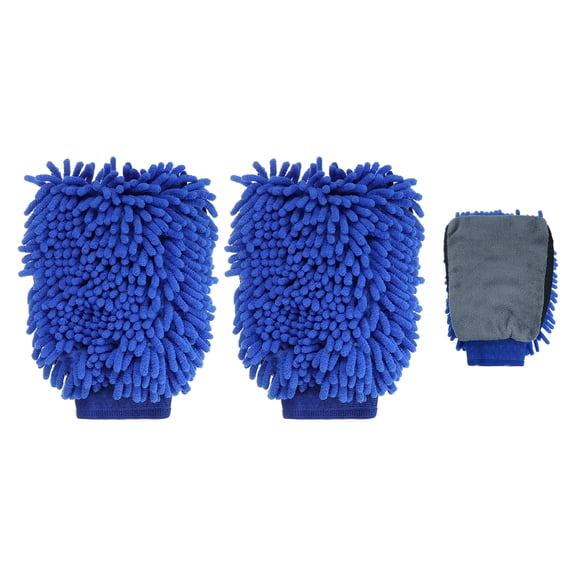 2pcs Chenille Microfiber Car Wash Mitts 9.8" x 7.9" Scratch Free Wash Gloves Absorbent Double Sided Plush Cleaning Drying Mitts for Car Washing Home Clean, Blue