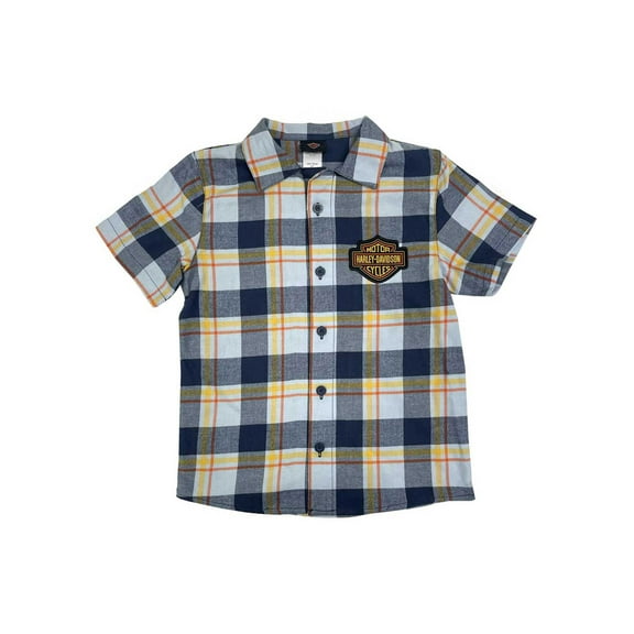 Harley-Davidson Big Boys' Bar & Shield Plaid Short Sleeve Shirt, Blue (12/14), Harley Davidson