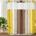 thumbnail image 3 of Yellow Brown No Hook Shower Curtain Waterproof, Bathroom Curtains with Snap in Liners and See Through Top Window, Farmhouse Wood Grain Vintage Striped Hotel Style Bathtub Curtains Shower 72"Wx78"L, 3 of 8