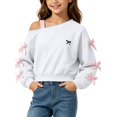 thumbnail image 2 of BLVB Girls off the Shoulder Sweatshirt Cute Long Sleeve Crop Pullover Tops Bowknot Fall Fashion Clothes for Teen Girls(White,14-15 Years), 2 of 6