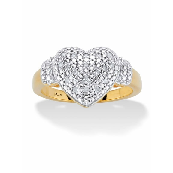 PalmBeach Jewelry Round Diamond Heart-Shaped Cluster Ring 1/10 TCW in 18k Gold-plated Sterling Silver