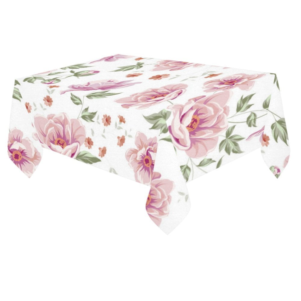 Ready to ship. The tablecloth is covered with a waterproof coating WILD ROSE White embroidered tablecloth with pastel pink wild roses