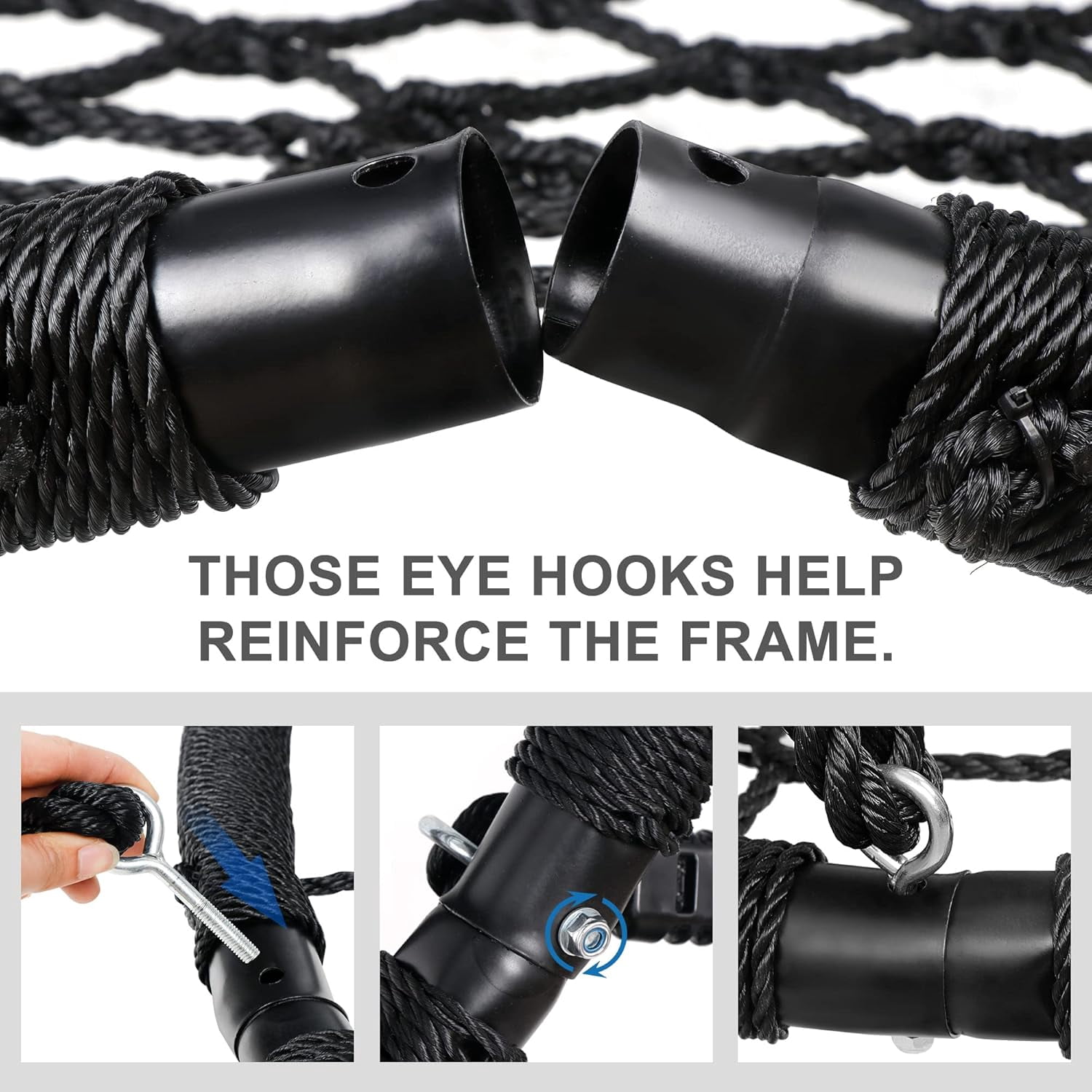 Largest 48" Spider Web Swing Set for Tree 700lbs Extra Large Platform Net Swing 71inch Adjustable Hanging Ropes - Attaches to Trees or Existing Swing Frame for Multiple Kids or Adult Black