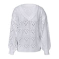 thumbnail image 4 of TWZH Women Solid Color Hollow Out Heart Pattern Print V Neck Knitwear Sweater Tops, 4 of 6