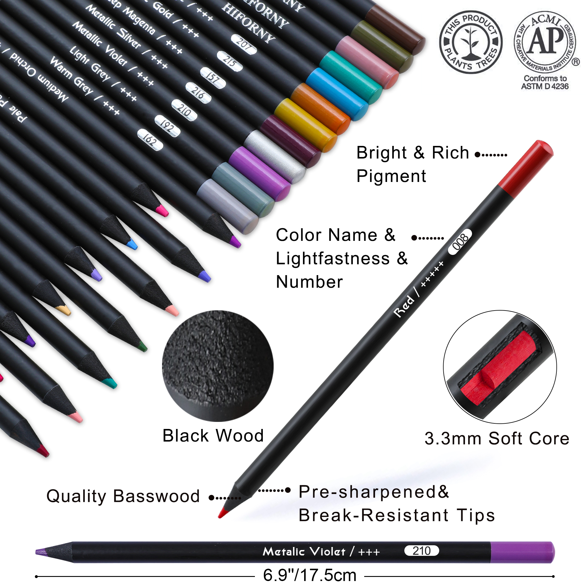 HIFORNY 72-Count Black Edition Colored Pencils photo 2