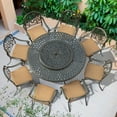 thumbnail image 2 of VIVIJASON Outdoor 61" Patio Dining Table for 6-8 Person, Large Patio Round Dining Table with 35.4" Lazy Susan, Dark Bronze Cast Aluminum Rustic Patio Table W/Umbrella Hole for Balcony, Porch and Deck, 2 of 7