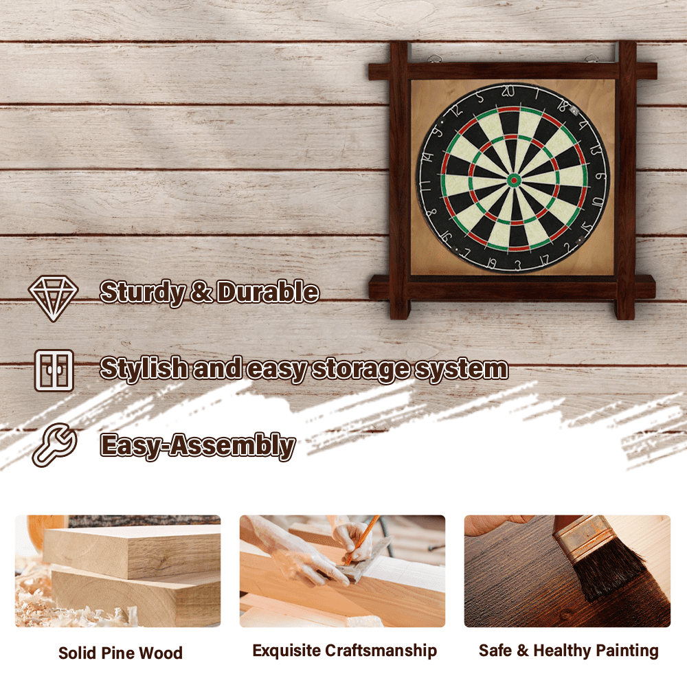Dart Board Cabinet Set - Steel-Tip Dart Board Adult Game Bar Set for Room Decor, Man Caves, and Backyard Games