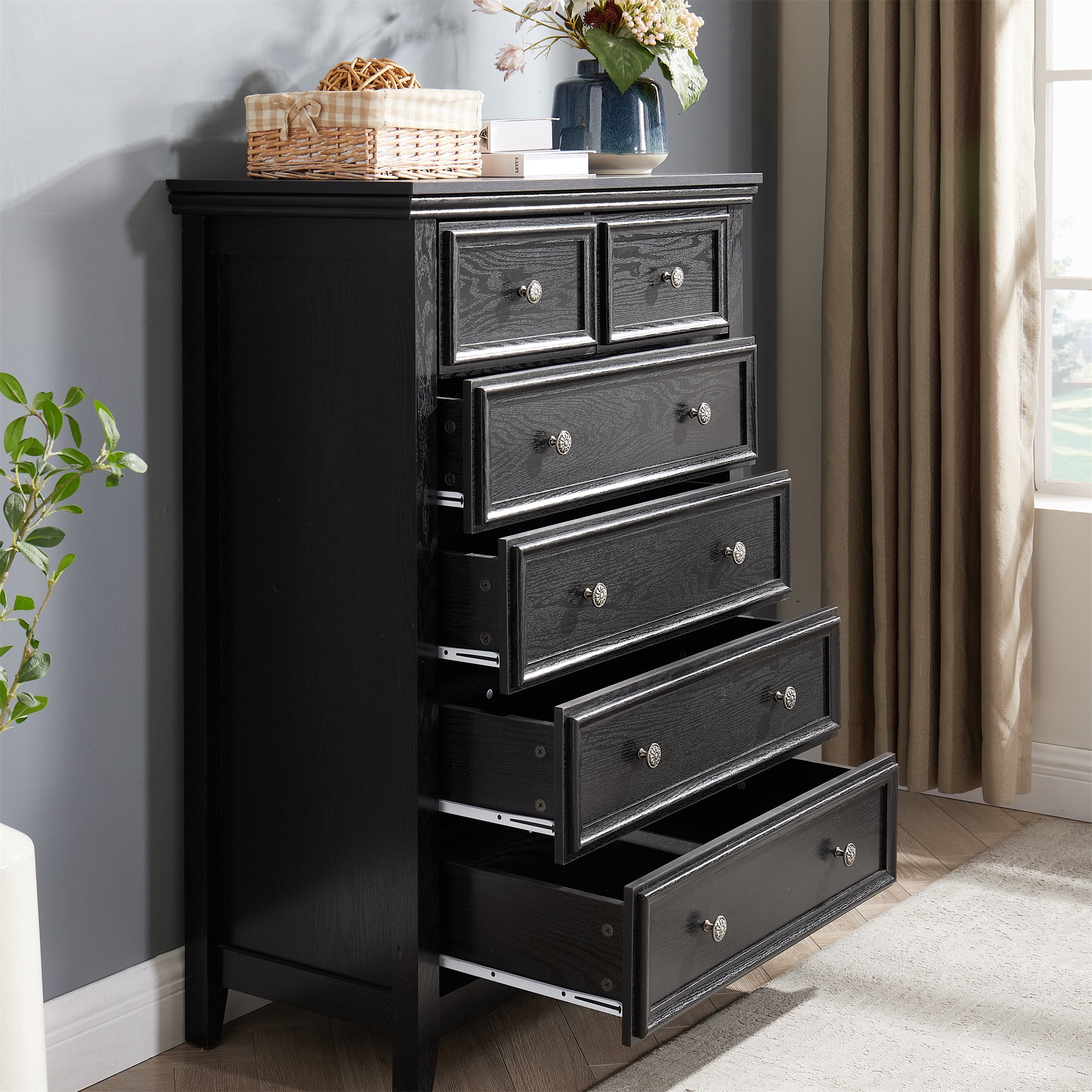 Aukfa 6 Drawer Tall Dresser Chest of Drawers Closet Organizers for Bedroom Living Room,Black Aukfa 6 Drawer Tall Dresser Chest of Drawers Closet Organizers for Bedroom Living Room,Black