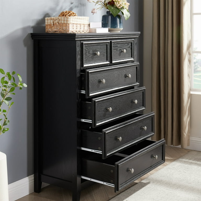 6 drawer tall dresser black Black Tall Dresser With 6 Drawers, 43.9 Inch Tall Dresser And Chest Of Drawers, Modern Wooden Closet Organizer And Storage Cabinet For Bedroom,