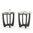 thumbnail image 1 of Gymax 2PCS 23.5'' Round End Table w/Glass Tabletop Cross-shaped Solid Rubber Wood Frame, 1 of 10