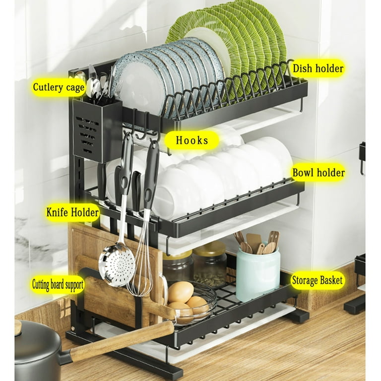 SAYFUT Stainless Steel Dish Drying Rack, 3 Tier Dish Rack Space