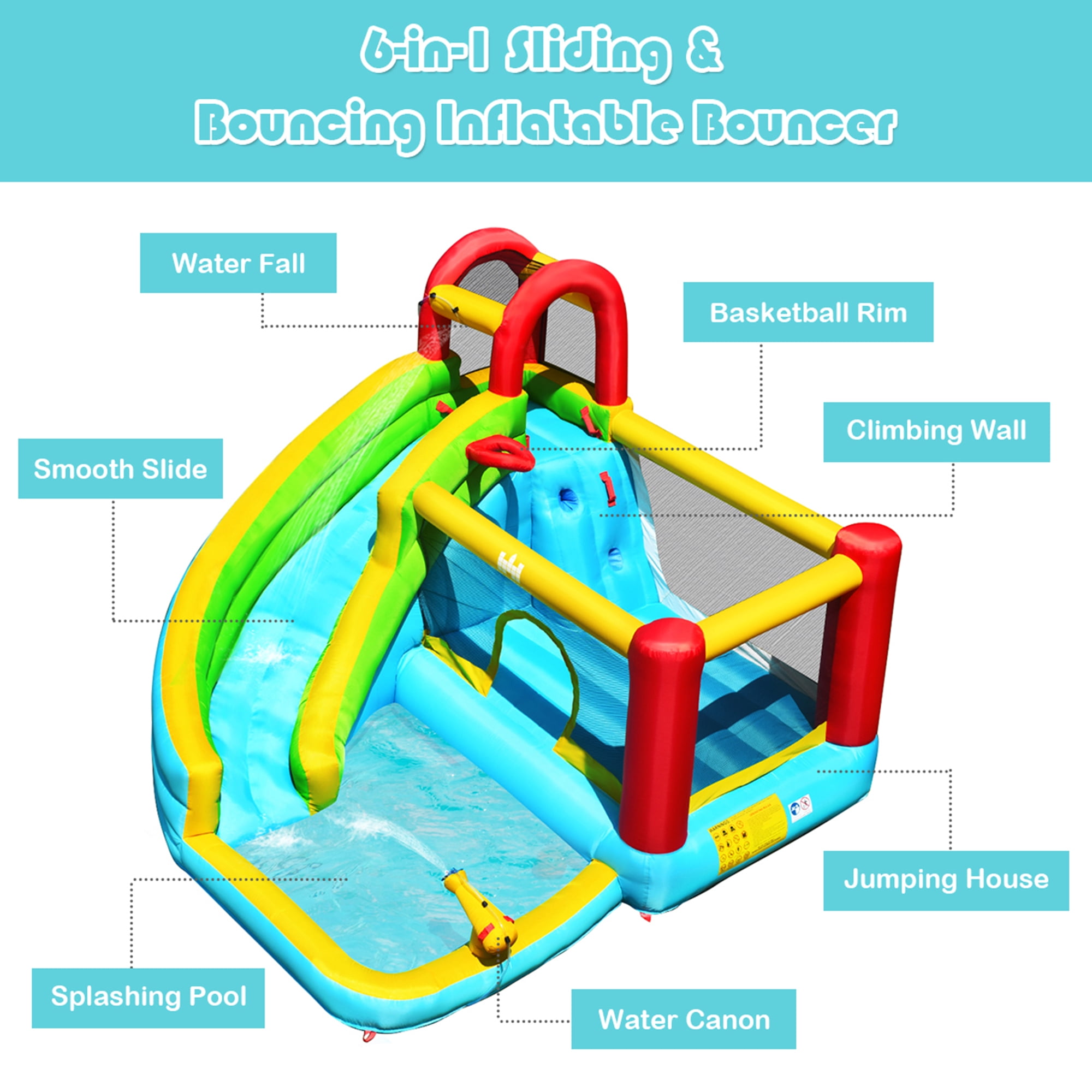 Gymax Inflatable Kids Water Slide Jumper Bounce House Splash Water Pool W/ 735W Blower