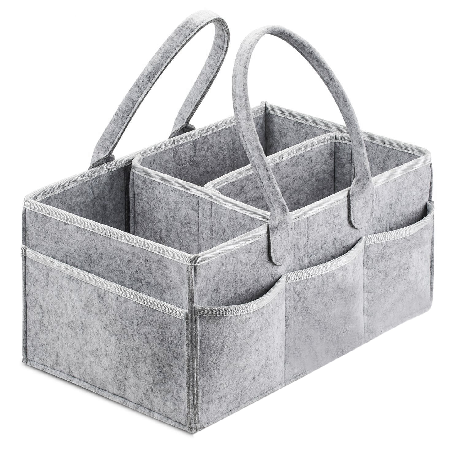 Baby Caddy for Nappy - Nursery Storage Organizer Neutral Baby Shower Basket Heather Gray, Large Portable Baby Diaper Caddy Organizer for Changing Table or Car 