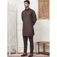 thumbnail image 2 of Punjabi Kurta Pajama Set Pathani Solid Color Indian Wear for Men (Coffee, 3XL), 2 of 8
