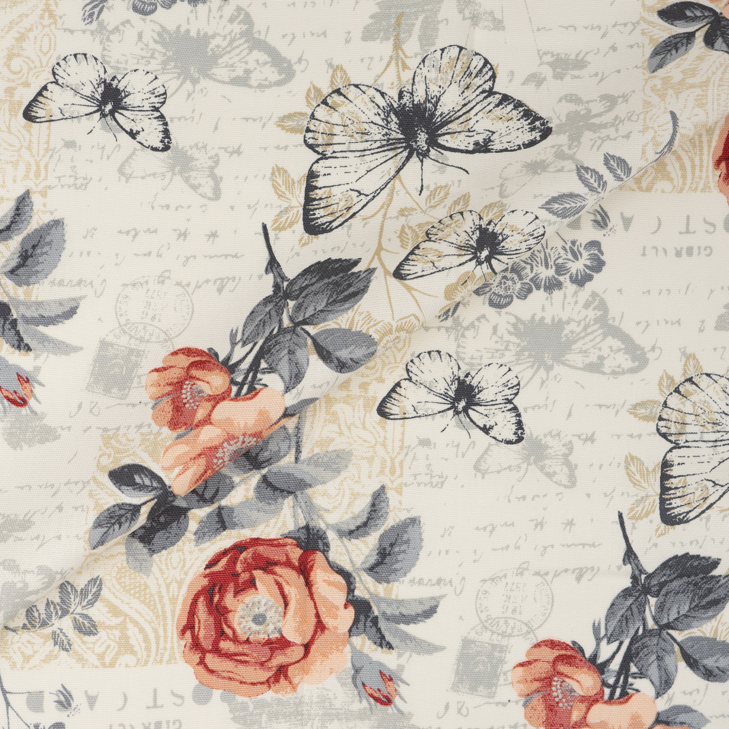 Waverly Inspirations 2 Yard Cut 100% Cotton Duck Print Fabric Butterfly Rose Neutral, 45" Wide for Quilting & Sewing