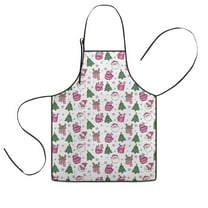 Pink Christmas Santa and Tree Pattern Kids Aprons for Girls and Boys,Adjustable Neck Strap Toddler Aprons for Kids Cooking Baking