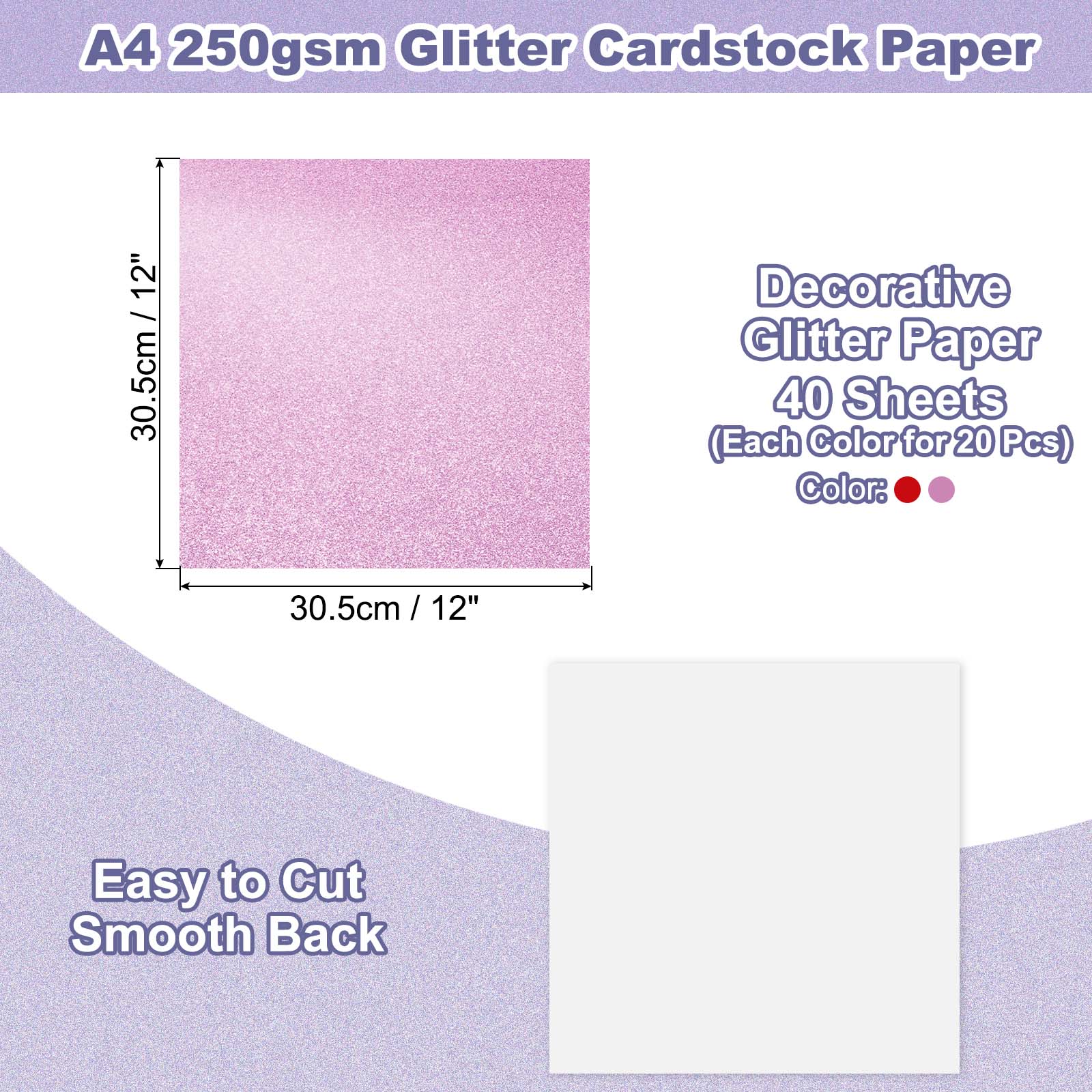 Uxcell 40Sheets Red/Pink Glitter Cardstock, 12x12In Glitter Paper Card Stock Shiny Scrapbook 250gsm Sparkly Paper Large Shimmer for Crafts Scrapbook DIY Art Wedding Party