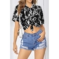 thumbnail image 4 of HAPPY BAY Women's Button Down Blouses Floral Summer Beach Party Blouse Shirt Collared Colourful Short Sleeve Tropical Vacation Tee Hawaiian Shirts Tops for Women L Leaves, Black, 4 of 5