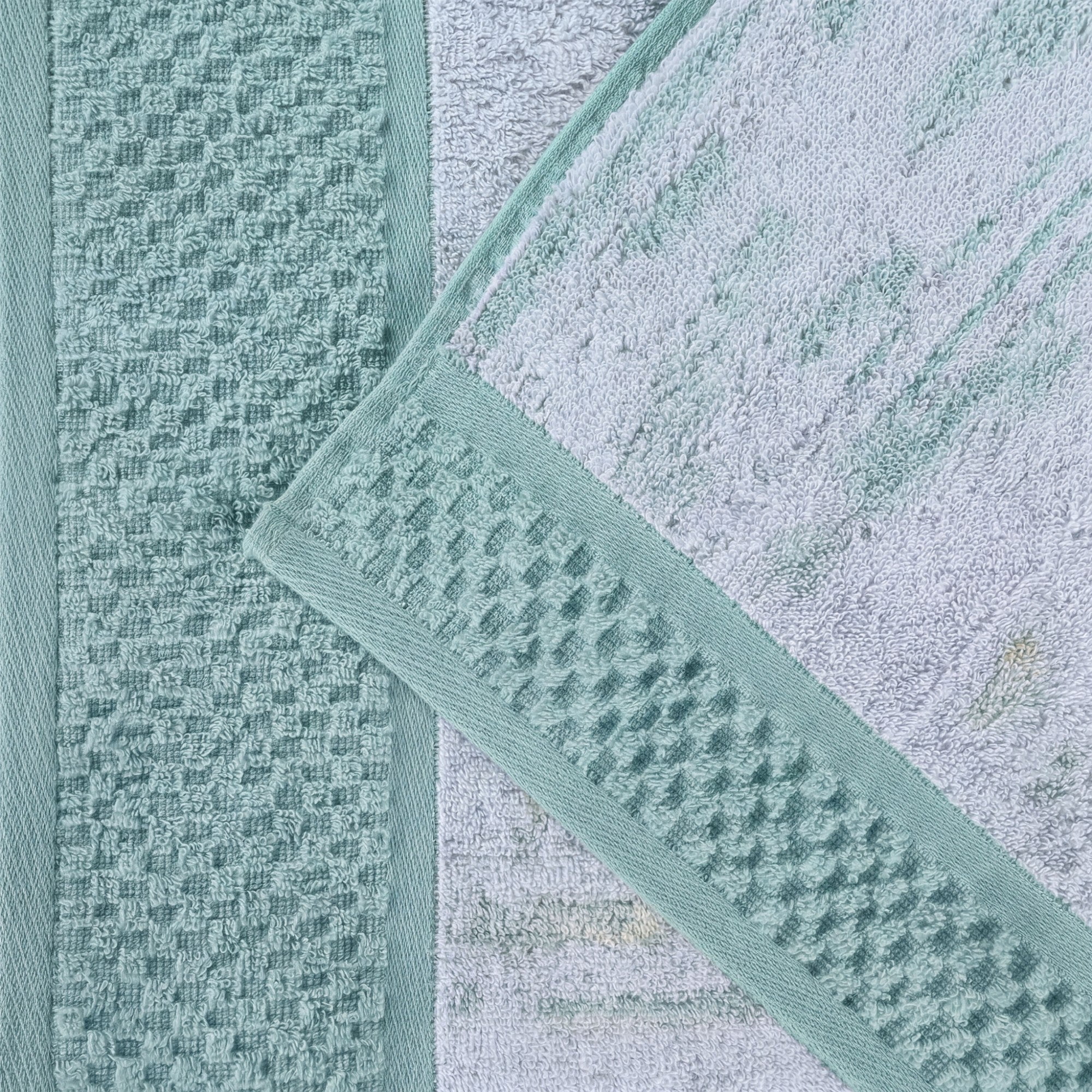 Superior Modern Cotton 8 Piece Bathroom Towel Set Mixed Pattern Solid, Cyan