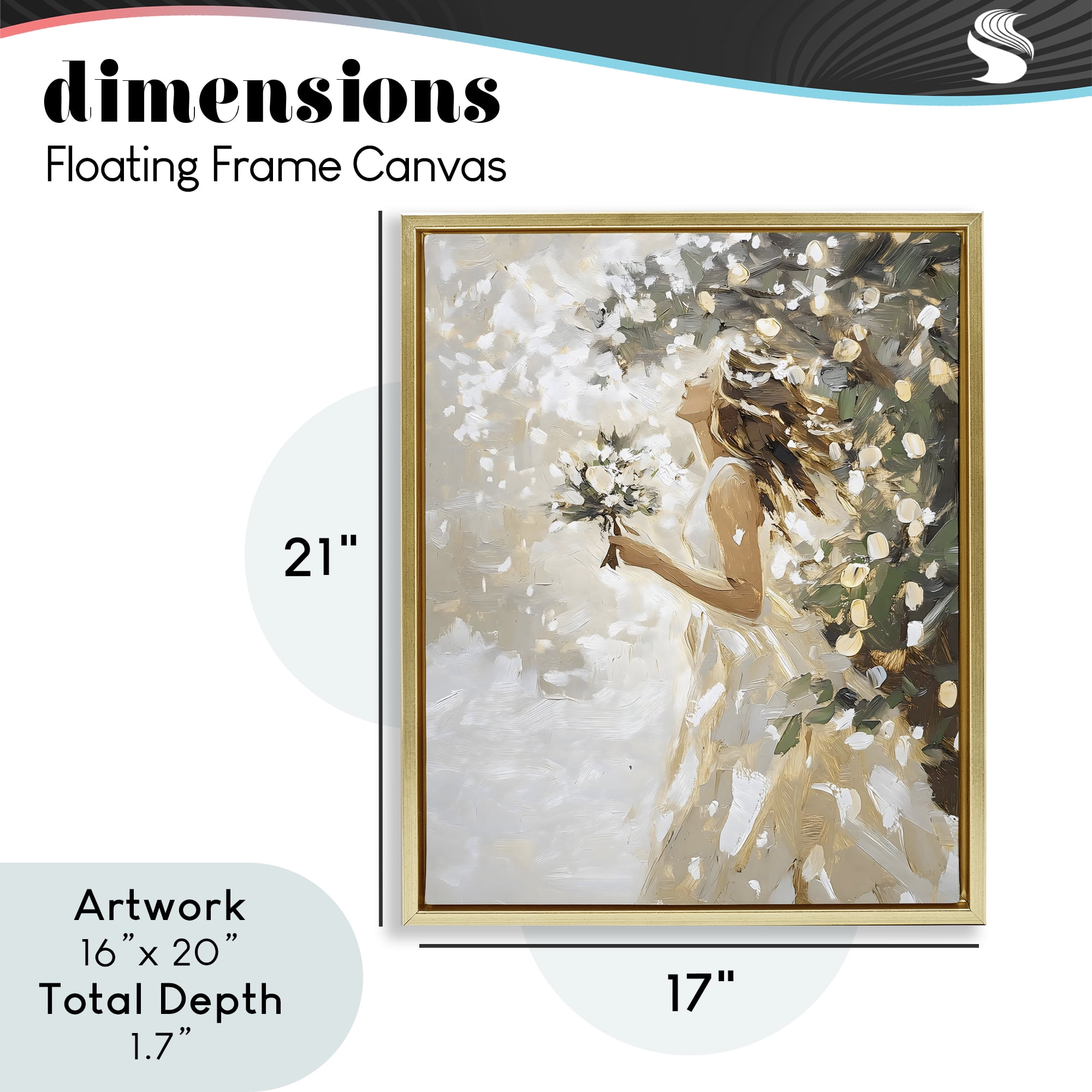Soft White Snow Flurry Gold Framed Floater Canvas Wall Art, design by LSR Design Studio