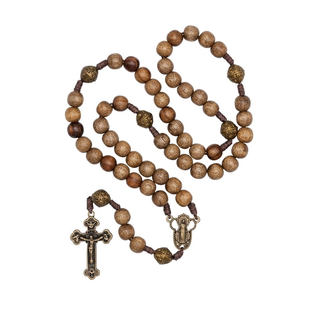 Rosario de intercesión de nuestro padre sagrado hecho a mano en madera de nogal