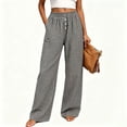 thumbnail image 6 of hoksml Women's Gingham Wide Leg Pants Elastic High Waist Button Front Pleated Lounge Trousers with Pockets for Vacation and Daily Casual, 6 of 8