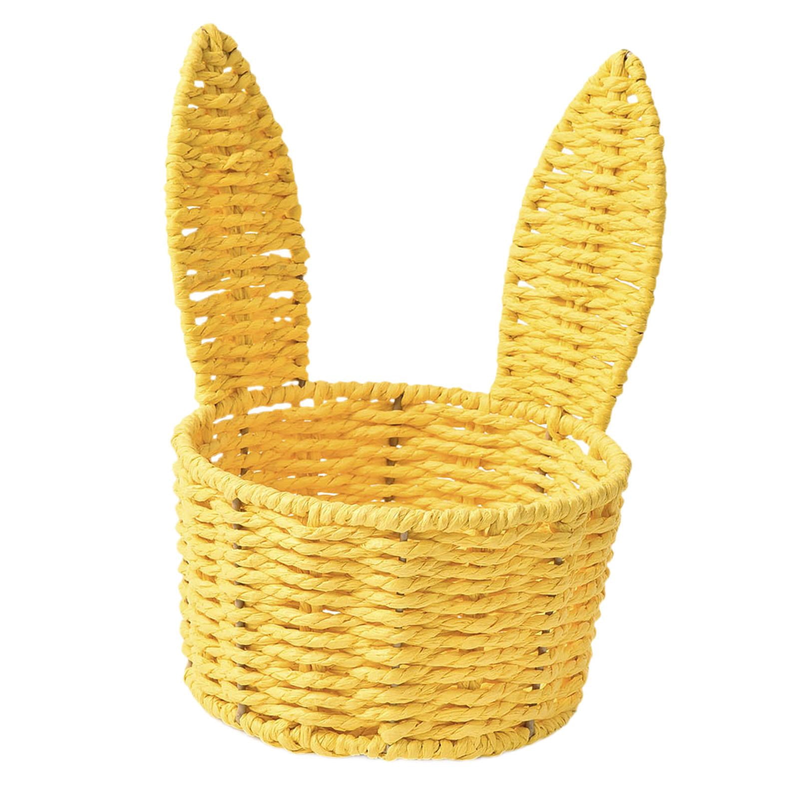 kowaku Easter Woven Bunny Ear Basket Storage Basket Candy Storage Creative Decorative Paper Rope Design Container Multipurpose Organizer Bunny Ear suitable for home decoration festive Yellow