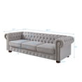 thumbnail image 5 of Chesterfield 3 Seater Button Tufted Sofa, Linen Fabric Upholstered Couch with Nailhead Arms Removable Cushions Rubber Wood Legs for Living Room Office Bedroom, 5 of 11