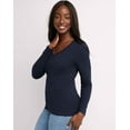 thumbnail image 3 of Hanes Women's Long Sleeve Cotton V-Neck T-Shirt Navy S, 3 of 7