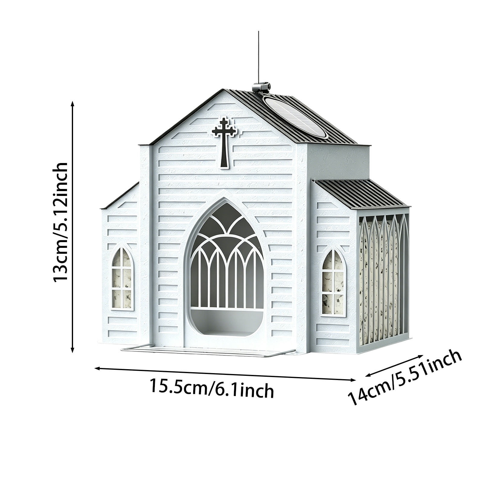 5 LB Holding Space Bird Feeder Church Shaped Metal Solar Light Hanging Outdoor Weatherproof Suet Feeder