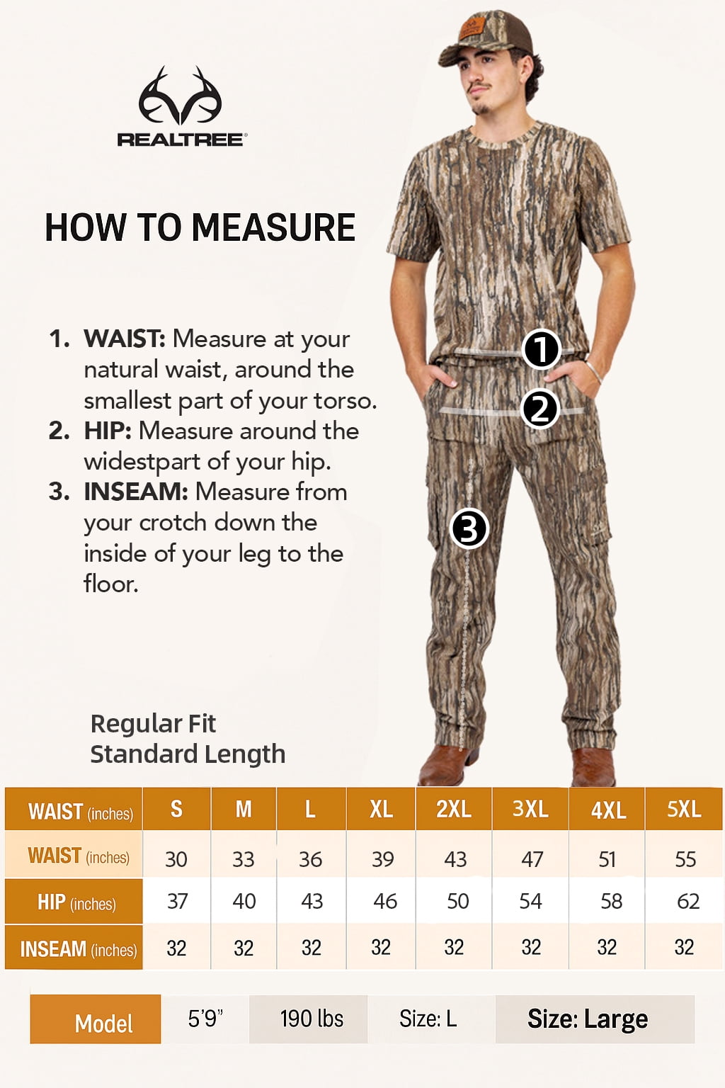 Realtree Men’s 6-Pocket Cargo Camo Hunting Pants , Regular Fit, Straight Leg, Camo Pants for Outdoor, Hiking Wear | S-4X
