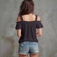 thumbnail image 4 of BILIKEYU Women Blouses,&nbsp;Off Shoulder Flutter Short Sleeve Renaissance Peasant Top Cute Summer Tops Trendy 2026 Boho Vacation Beach Outfits Flowy, Black, 4 of 5